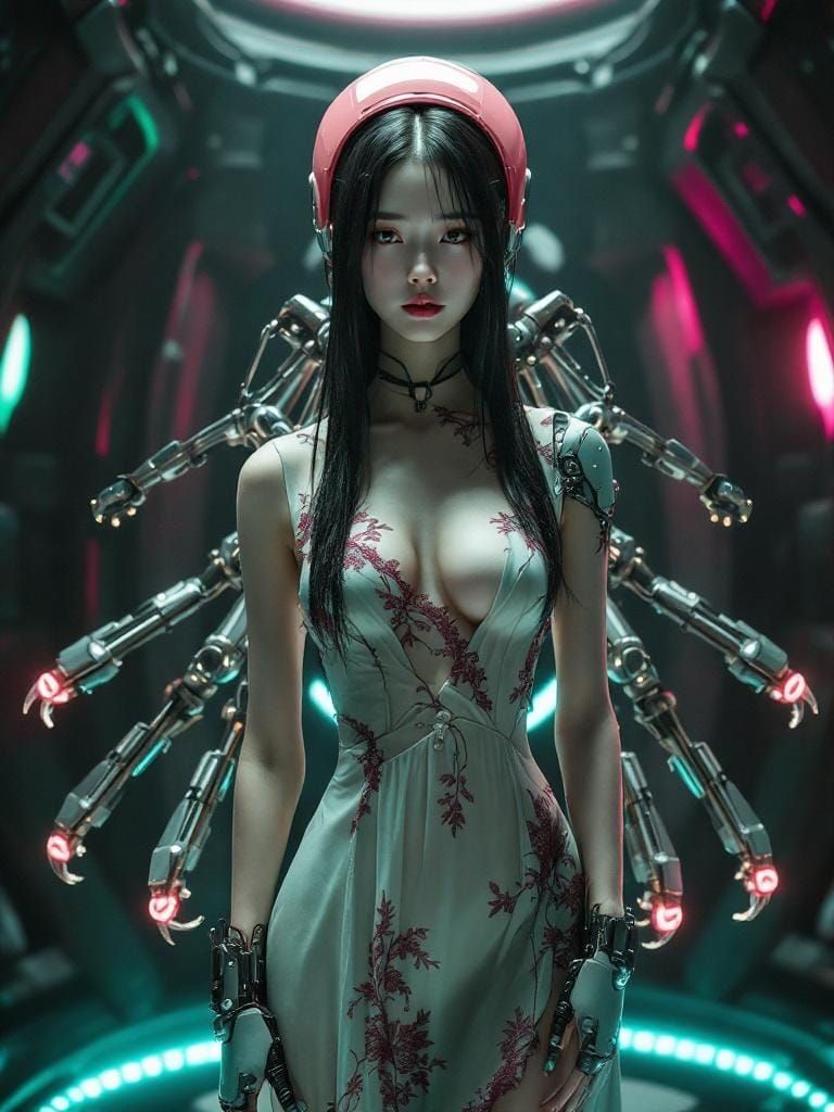 Chinese Woman Embraced by Robot in Biomechanical Sci-Fi