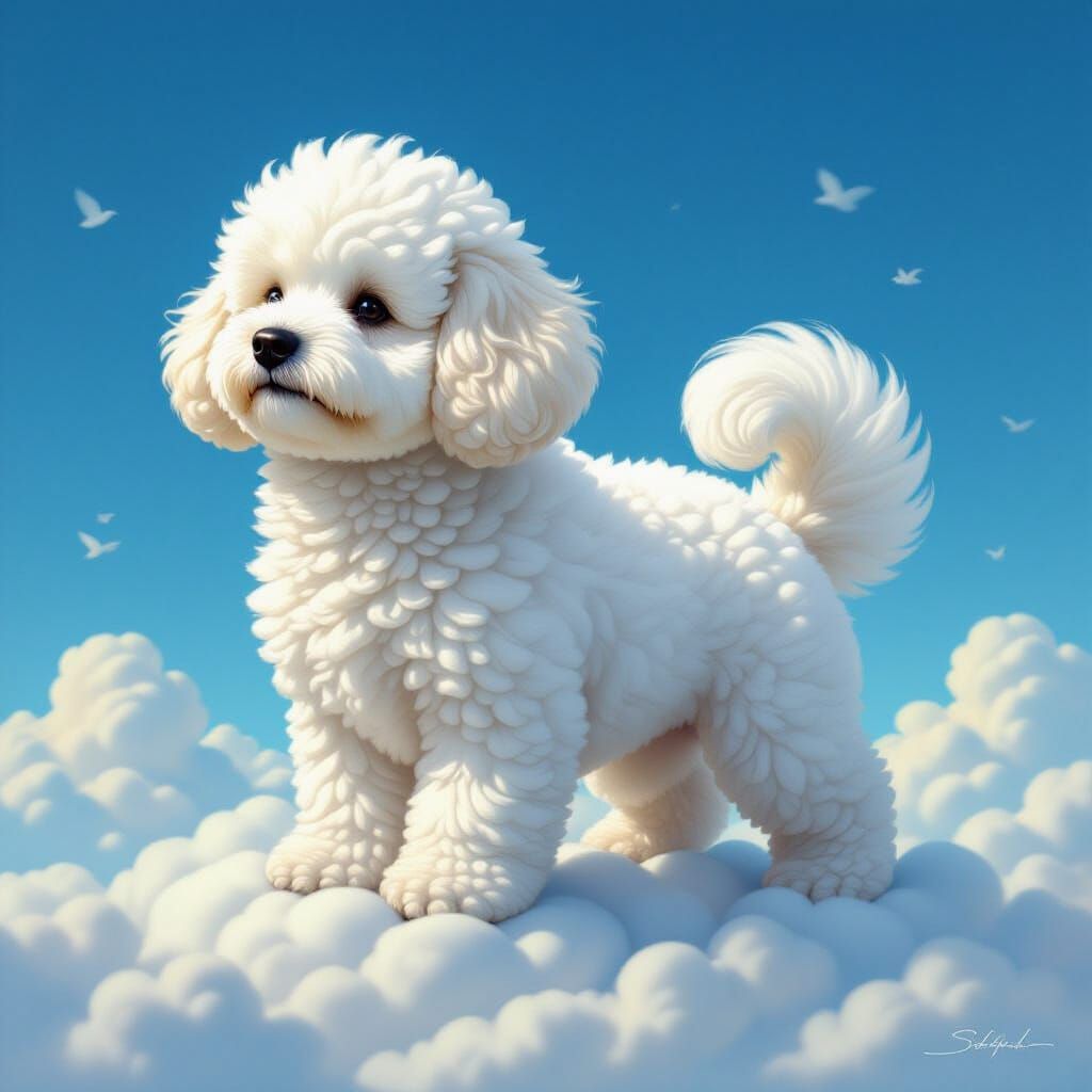 Cloud Dog in Dreamy Sky, Ethereal Landscape