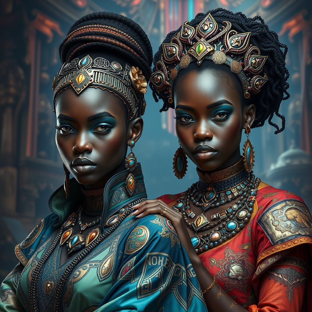 Majestic Portrait of Women in Futuristic Attire