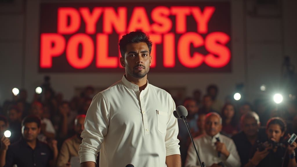 Young Indian Politician at Press Conference in Cinematic Sty...