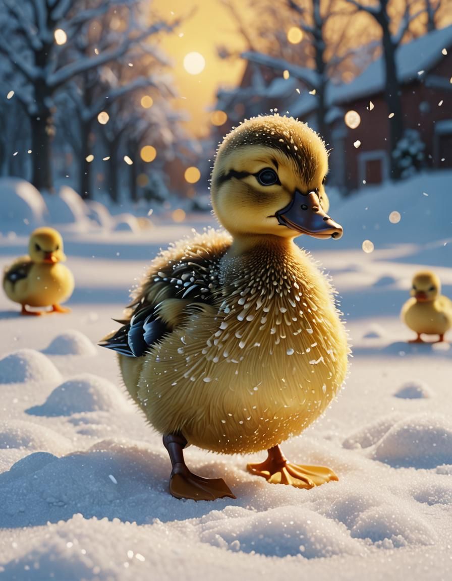 Pixar Style 3D Baby Duck in Snow