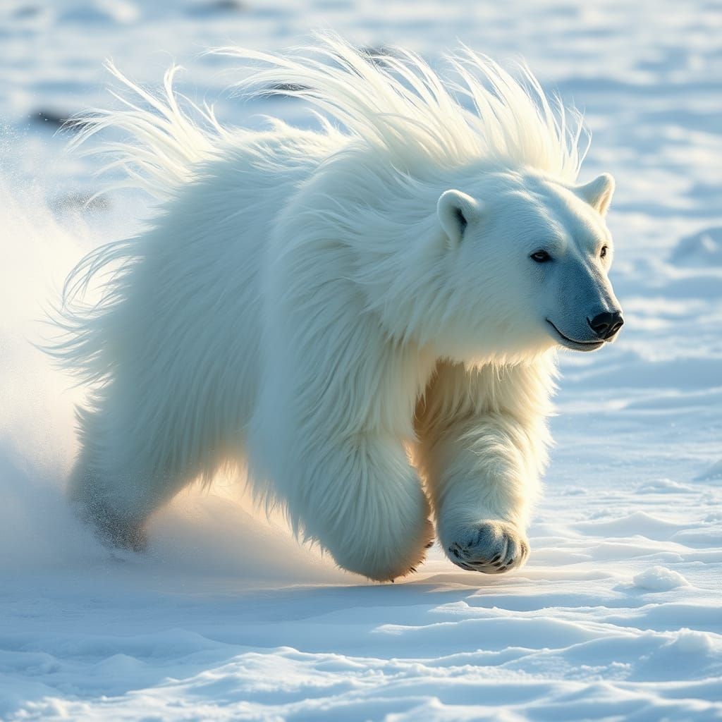 Polar Bear Runs Against Wind in Vector Illustration