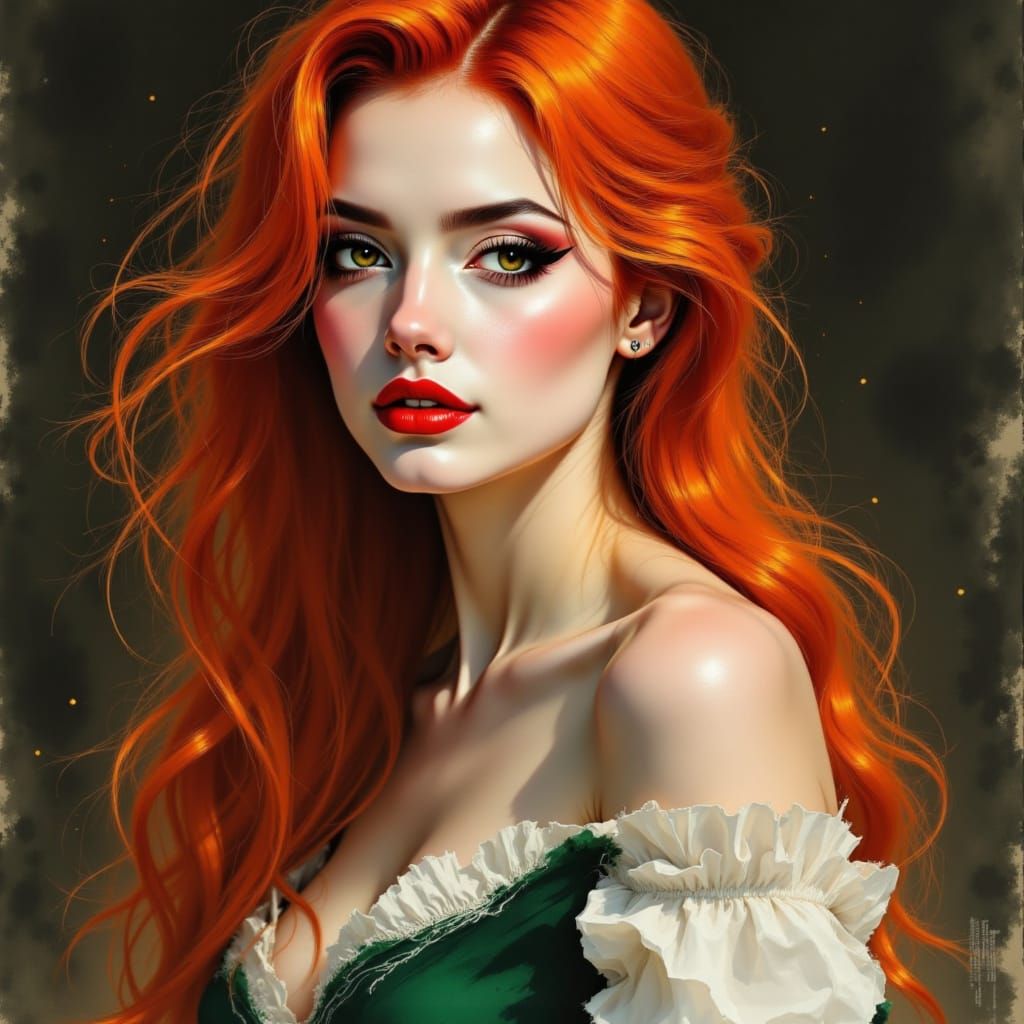 Elegant Irish Goddess Portrait in Divine Oil Style