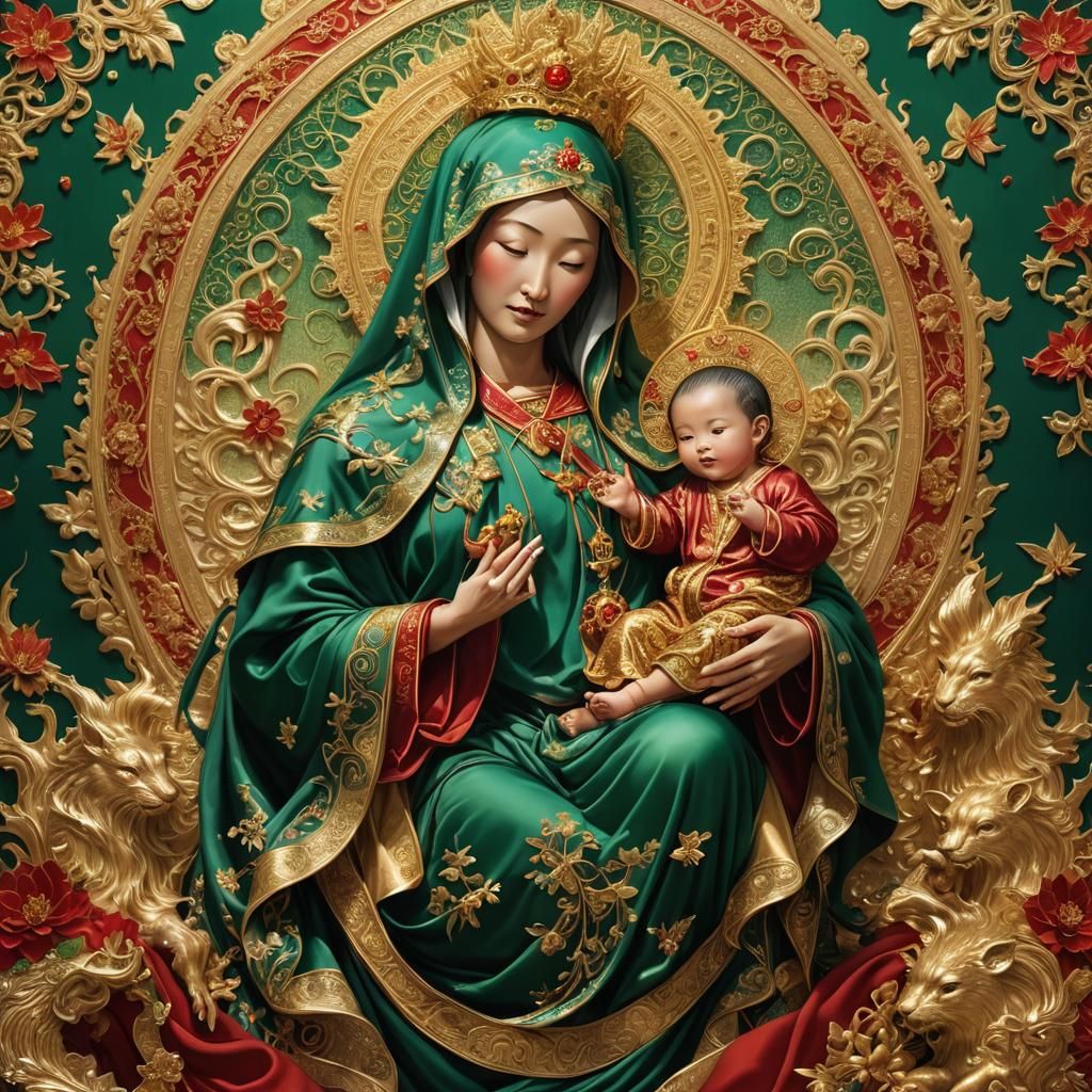 Chinese Virgin Mary and Baby Jesus: Fantasy Concept Art