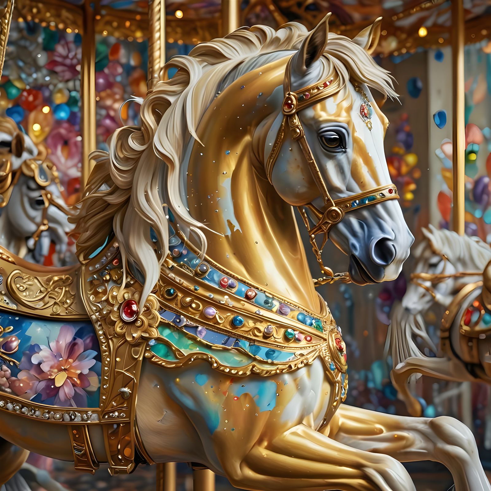 Impressionist Carousel Horse Covered in Gemstones