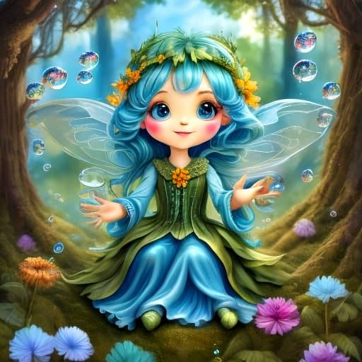 Whimsical Forest Fairies Blowing Summer Bubbles