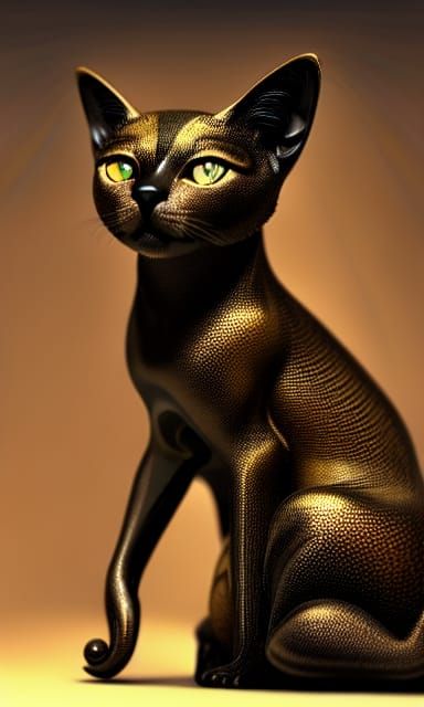 "Gold & Black Opal Siamese Cat Sculpture"