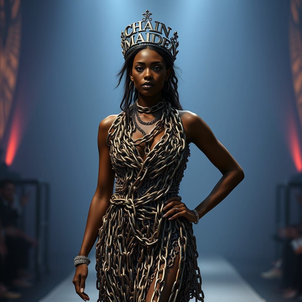 Chain Maiden: Woman in Chain Dress on Catwalk