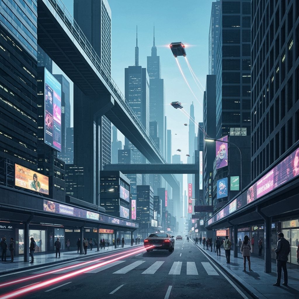 Futuristic Cyberpunk Cityscape with Holographic Ads