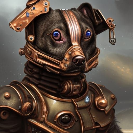 Steampunk Cyborg Dog in Detailed Matte Painting