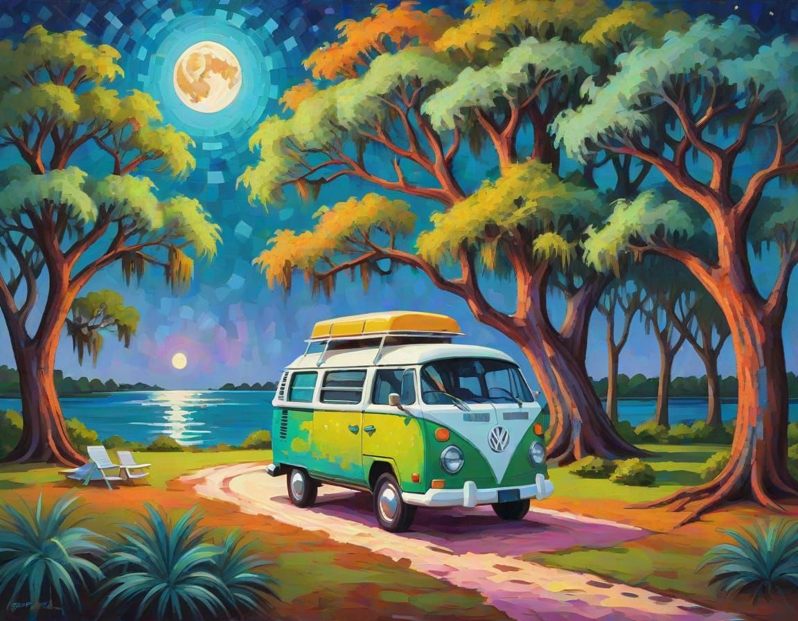 Campsite Serenity Under Full Moon