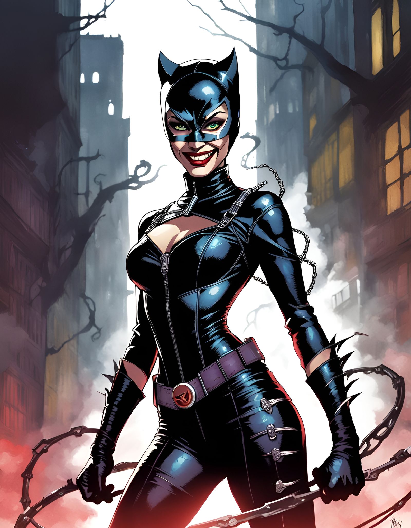 Sinister Catwoman with Razor Claws and Glowing Eyes