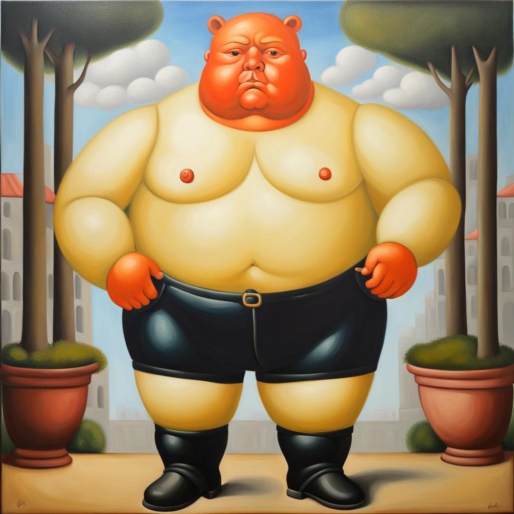 Volumetric Figure in Botero Style Oil Painting