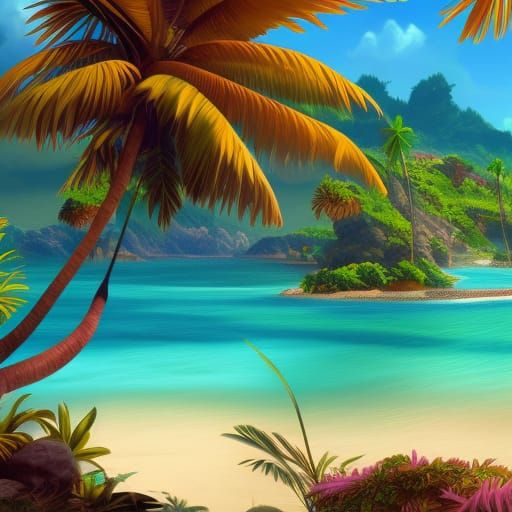 Lush Tropical Island Paradise: Digital Matte Painting
