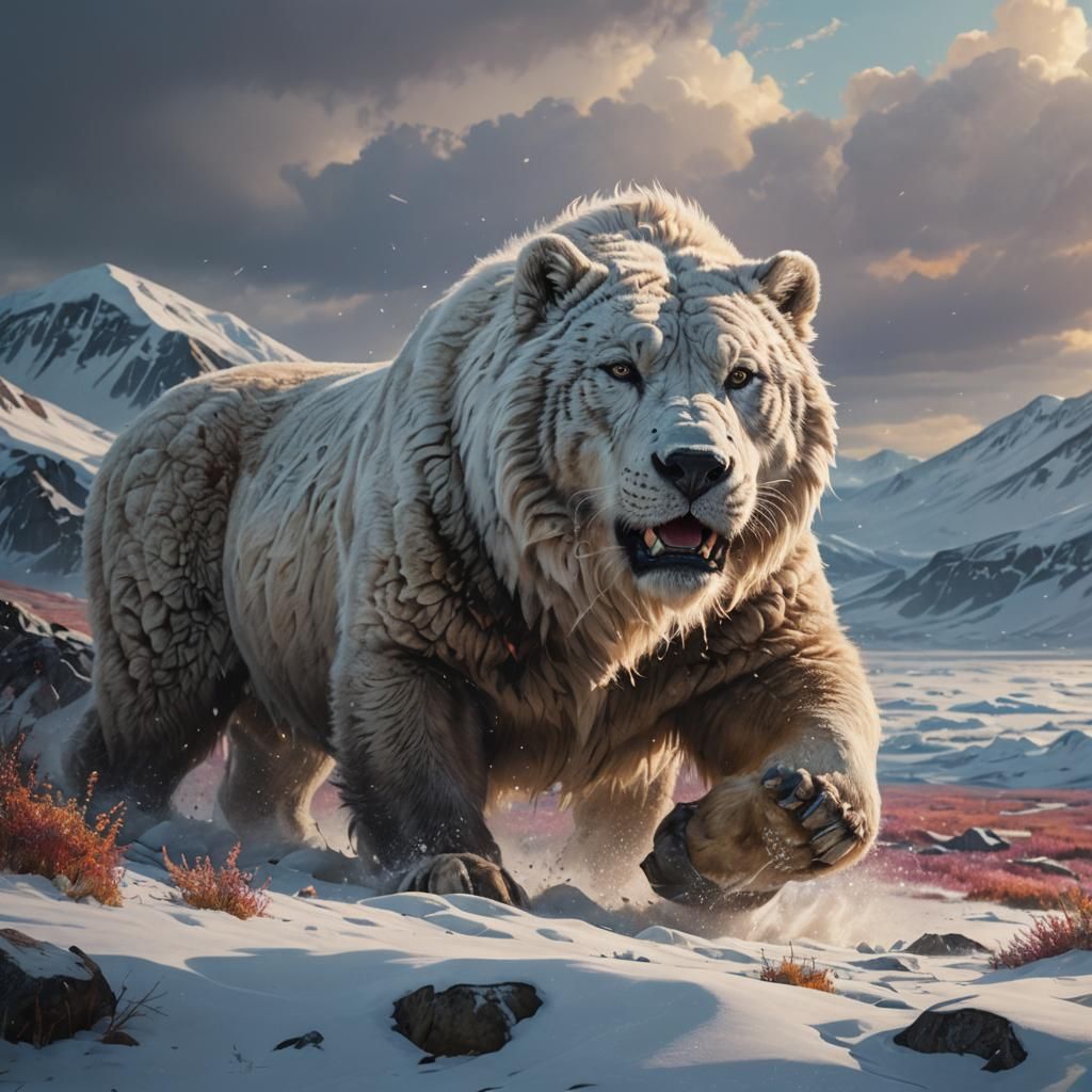 Hyperrealistic Travellers on a Colorful Tundra