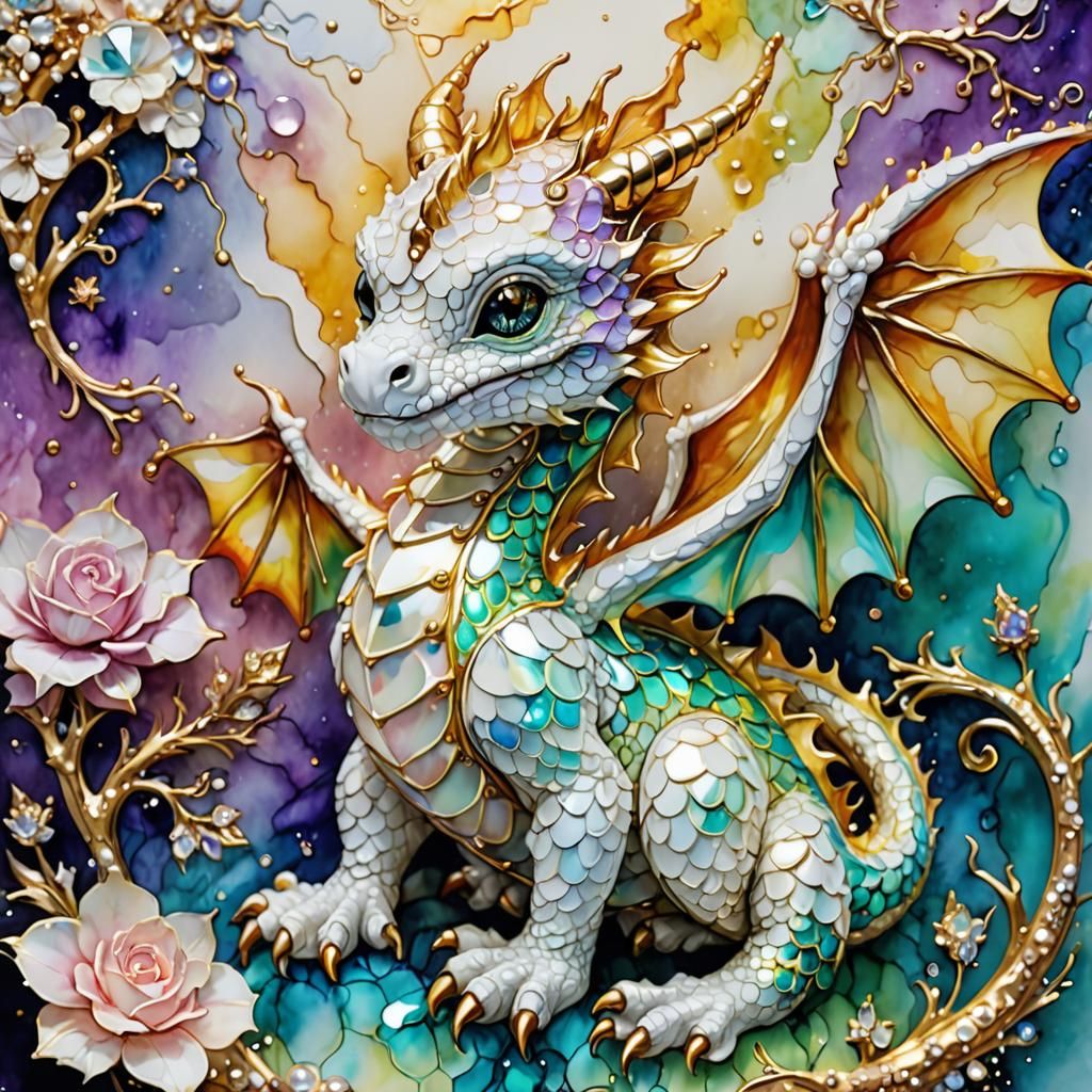 Iridescent Baby Dragon in Abstract 3D Art