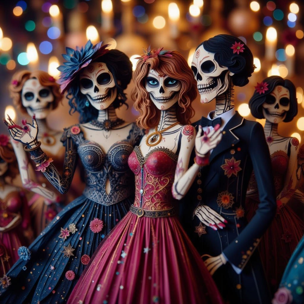 Undead Dancers in Whimsical Gothic Prom Scene