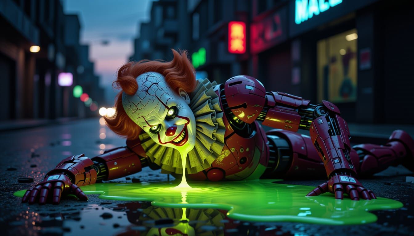 Gritty Sci-Fi Horror: Damaged Clown-Bot Overrun by Zombies