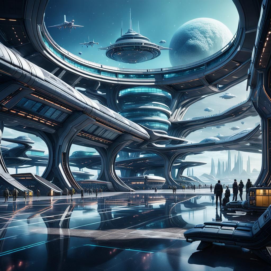 Futuristic Intergalactic Airport in Detailed Matte Painting