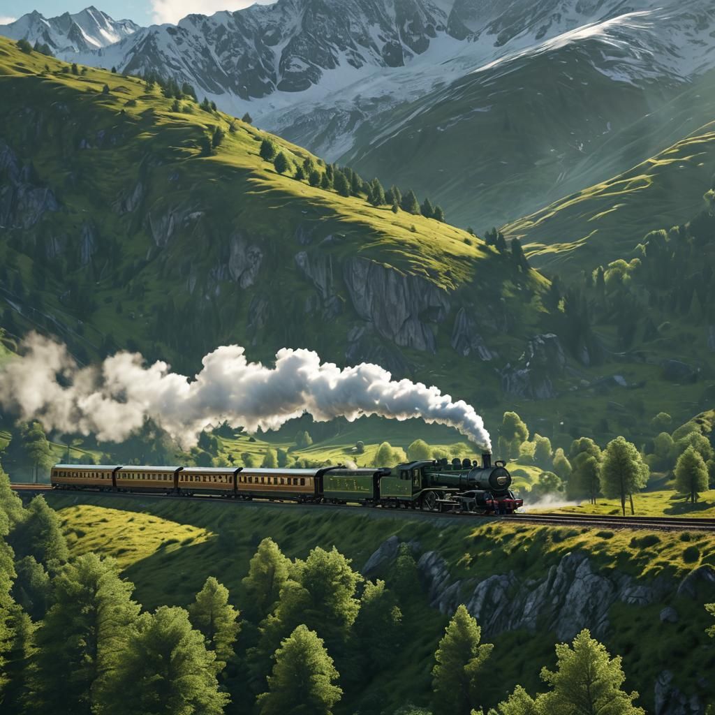 Steam Train in Green Mountains, Award-Winning Art