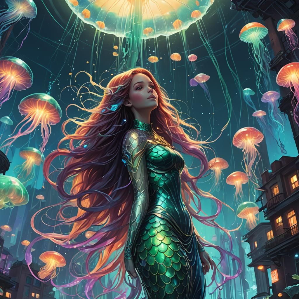 Mermaid in Underwater City Concept Art