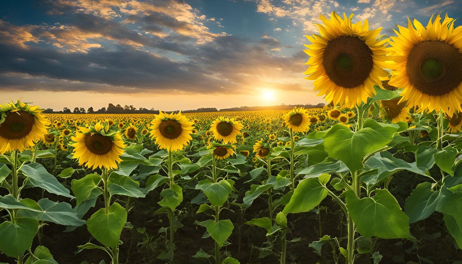 Field of Happy Sunflowers in Sunlight