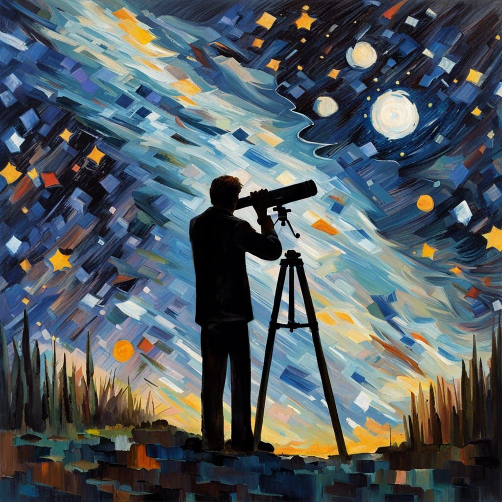 Impressionist Starry Night Telescope Painting