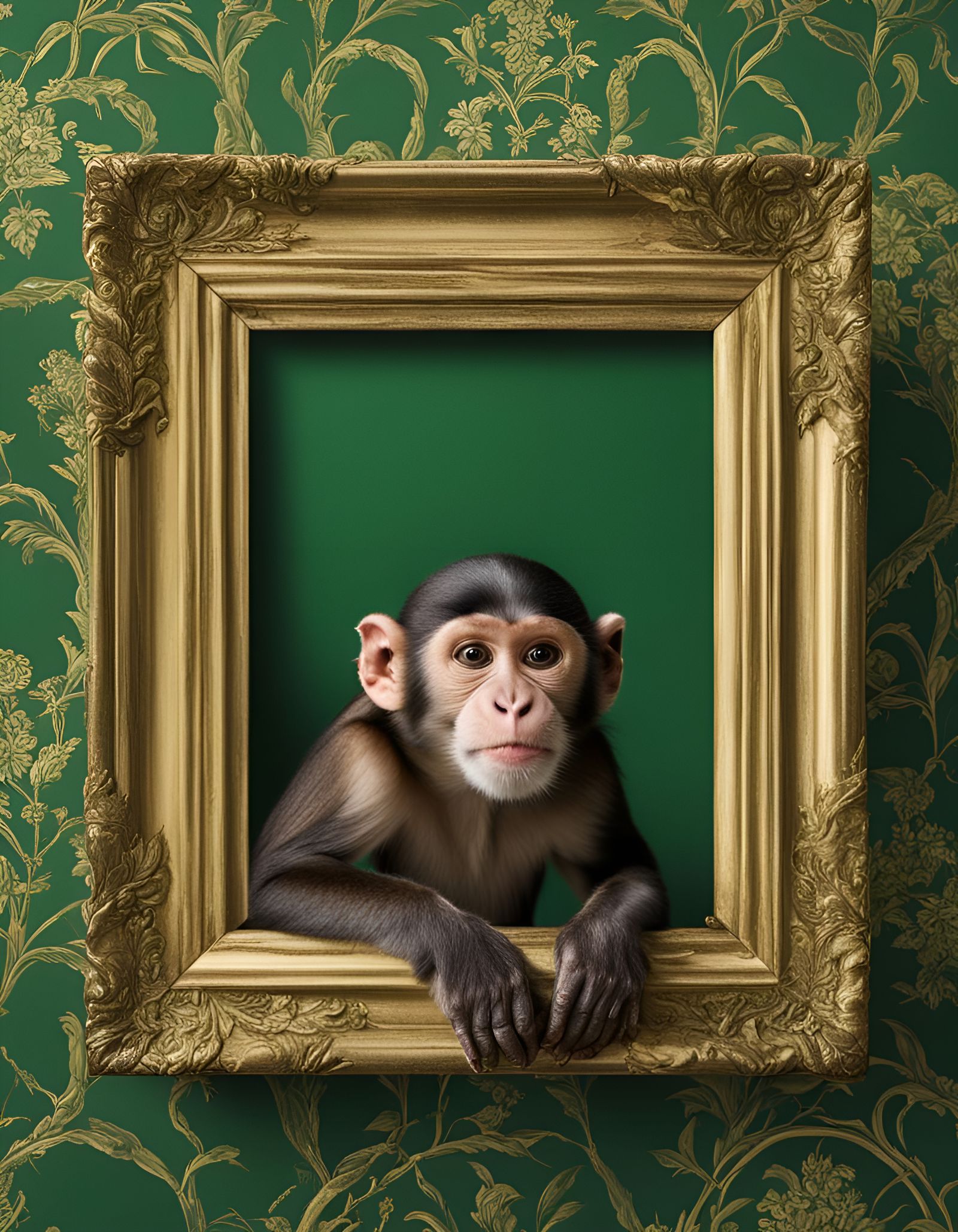 Monkey Posing with Gilded Picture Frame