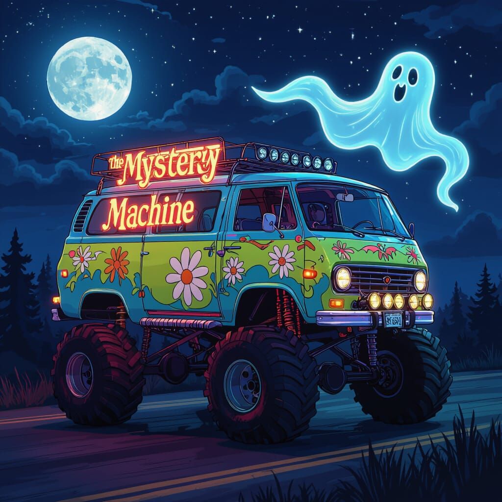 Retro Psychedelic Mystery Machine Van Off-Road Adventure