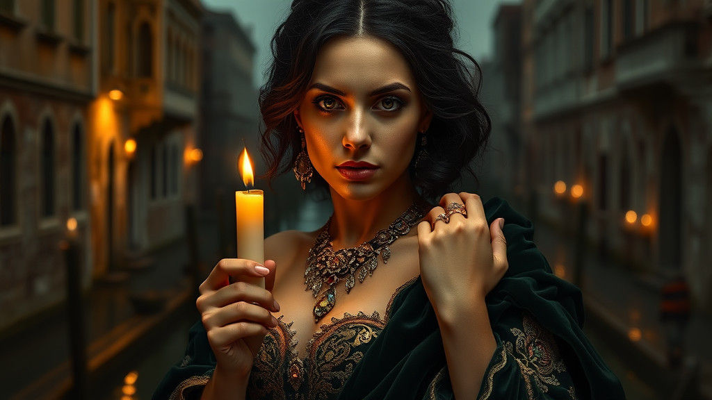 Venetian Courtesan in Baroque Oil Painting Style