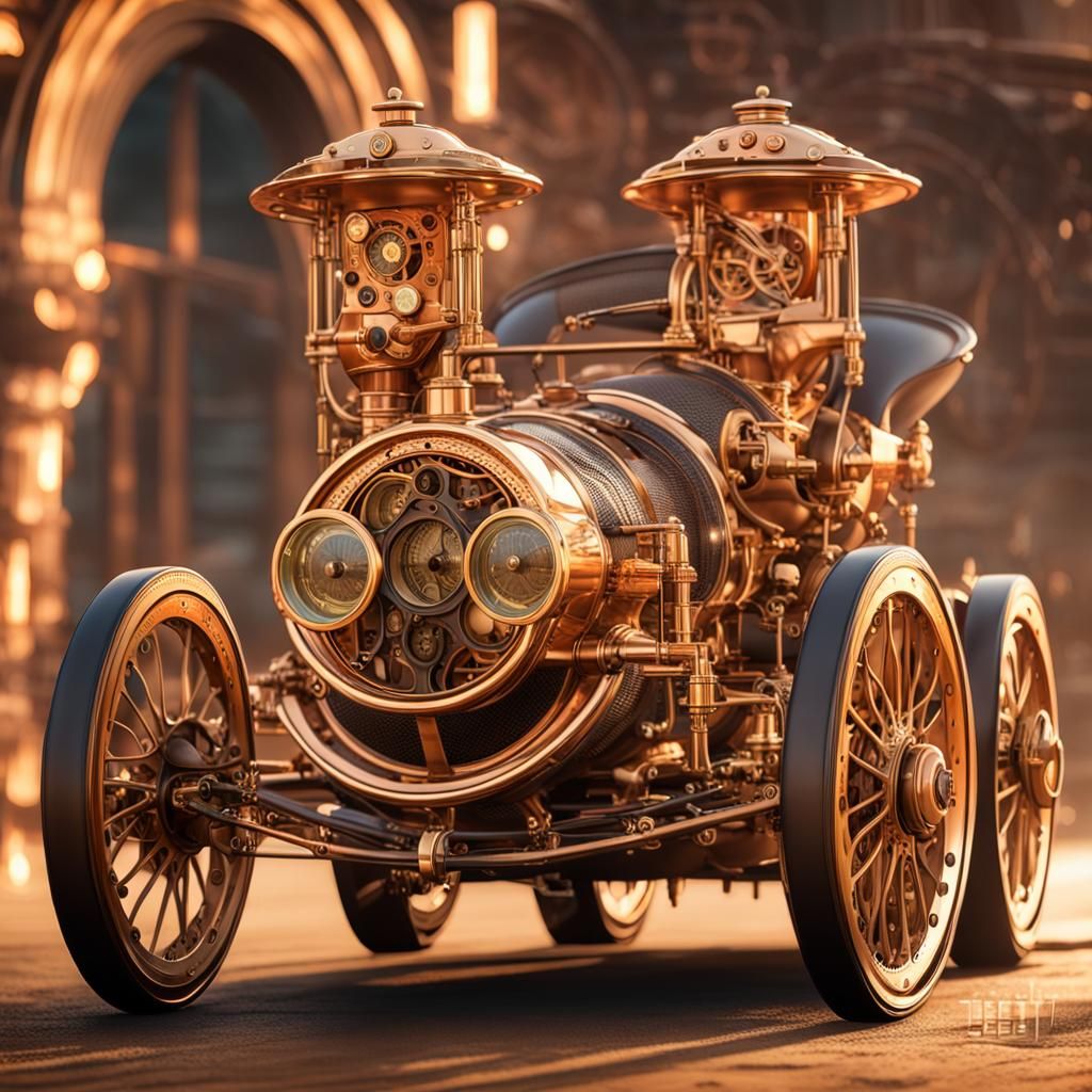 Steampunk Sports Car with Copper Accents