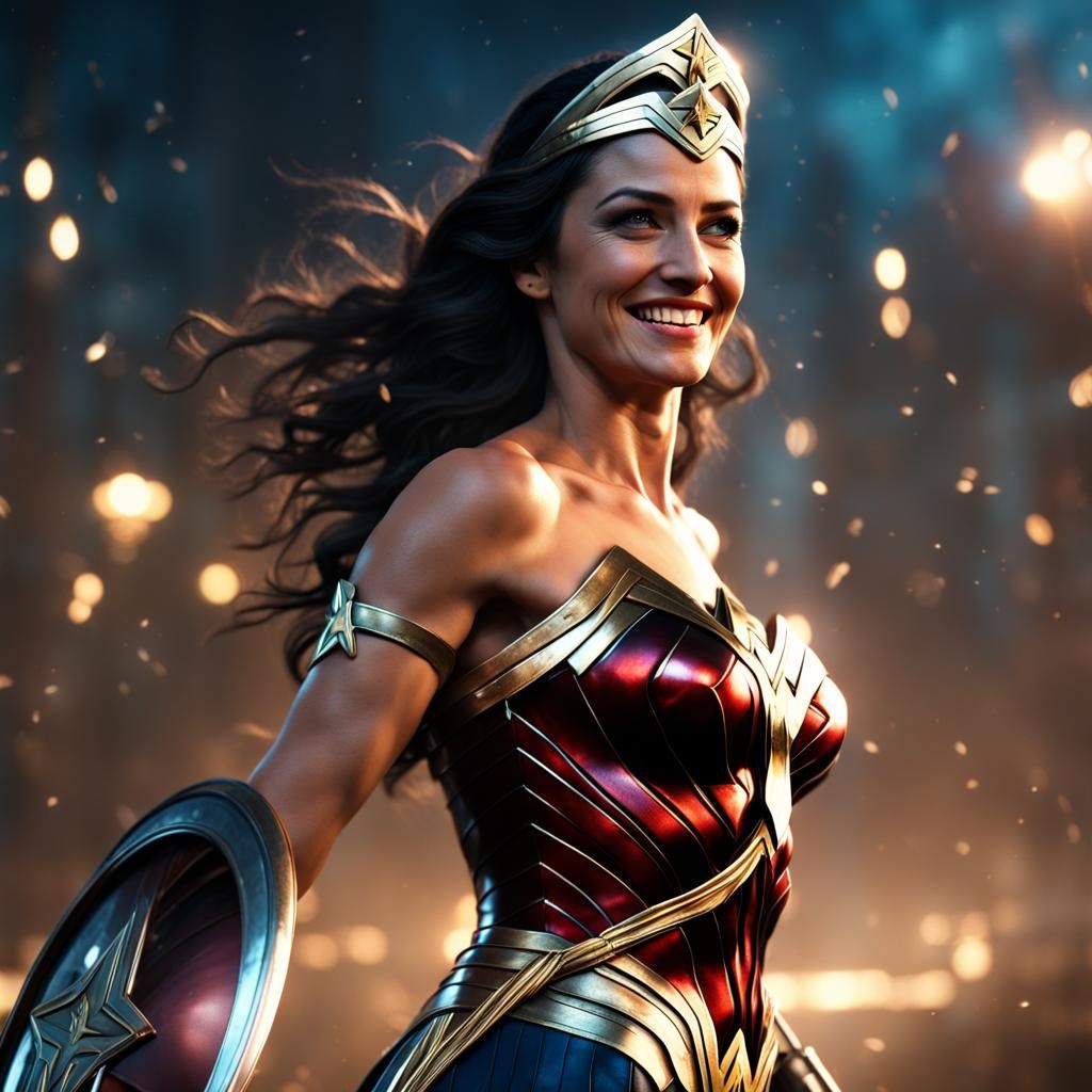 Wonder Woman Runs with Trailing Lights