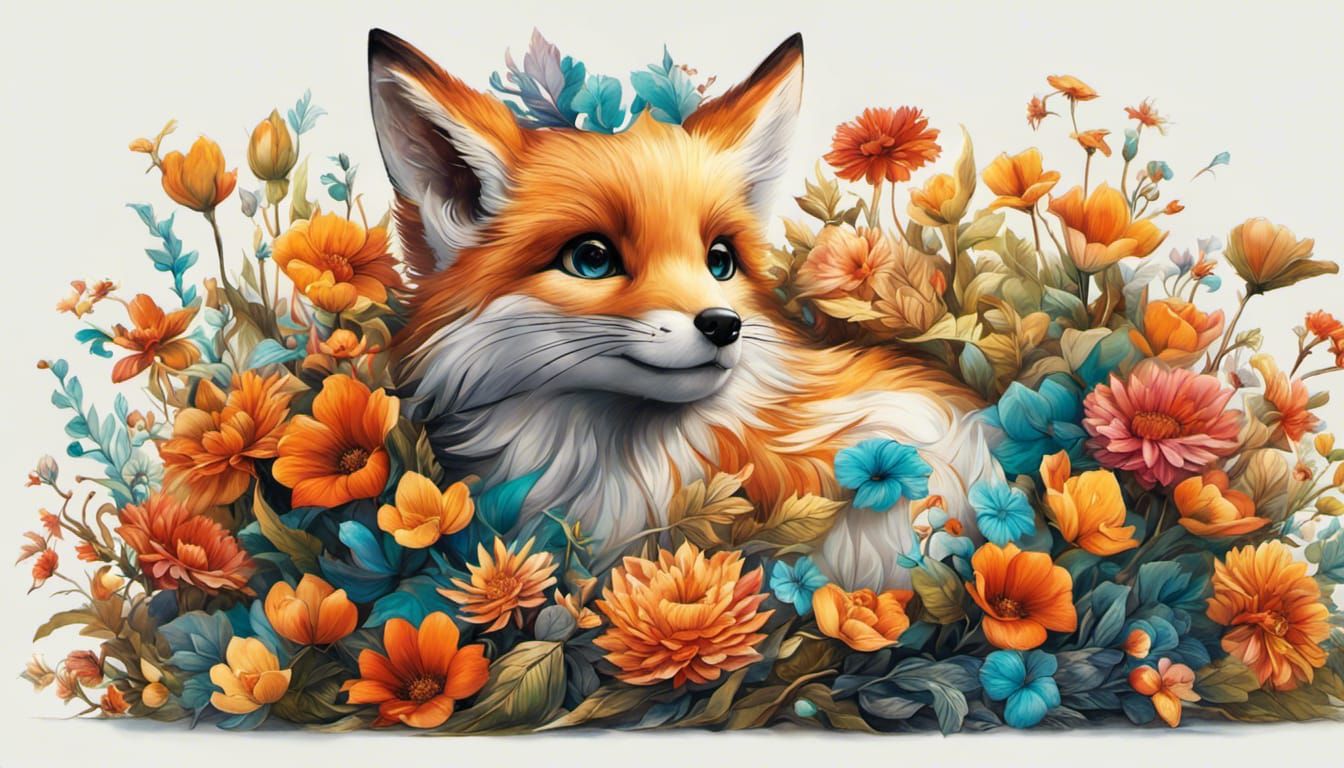 Chibi Fox in Fairyland Flower Garden: Artgerm and Daeni Styl...