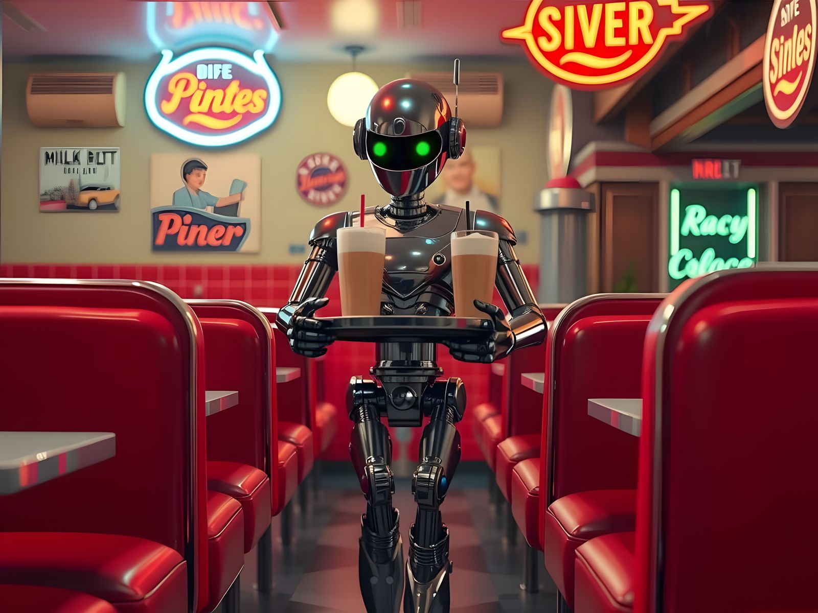 Retrofuturistic Diner Scene in Airbrush Style