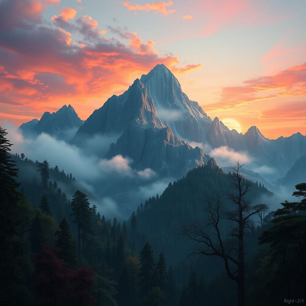 Mystical Mountain Range at Sunset