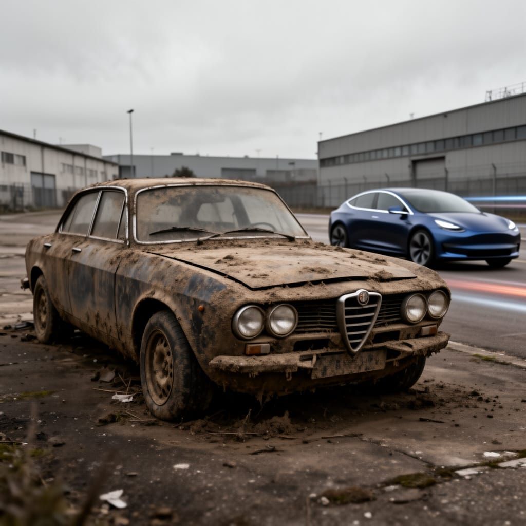 Abandoned Alfa Romeo Giulia in Industrial Area