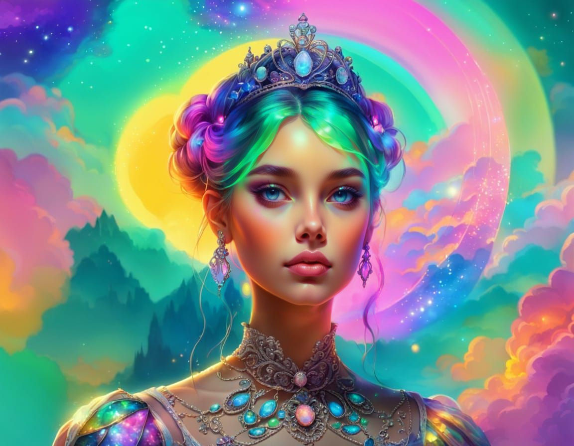 Neon Princess Portrait in Dreamscape Style