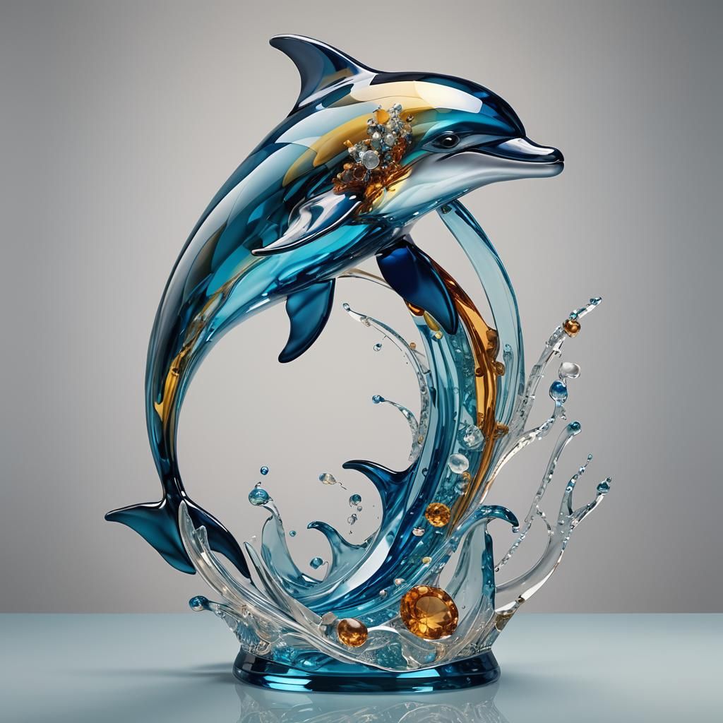 Crystal Dolphin Sculpture Inspired by Venetian Art