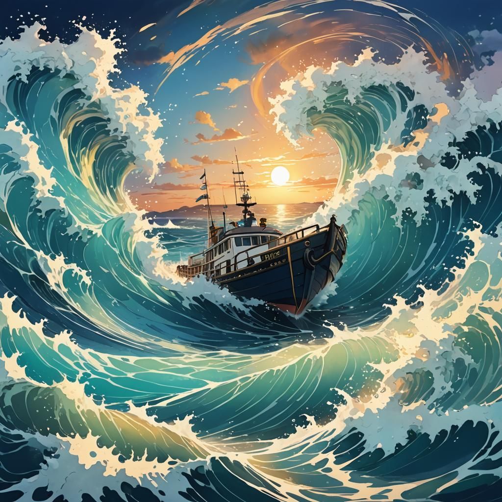 Anime Whirlpool Adventure: Manga-Inspired Sea Vortex