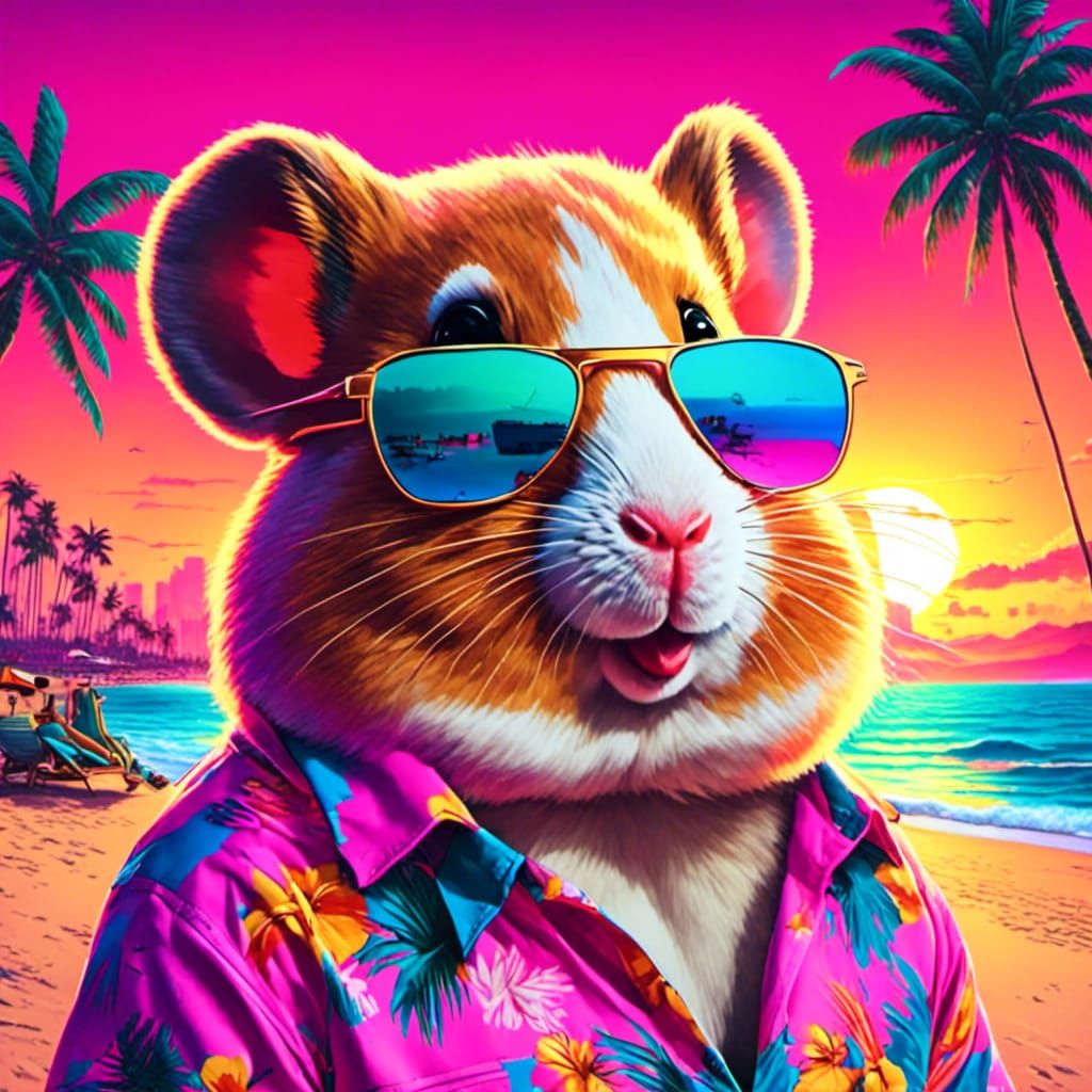 Hamster in Vice City: Retro Synthwave Portrait