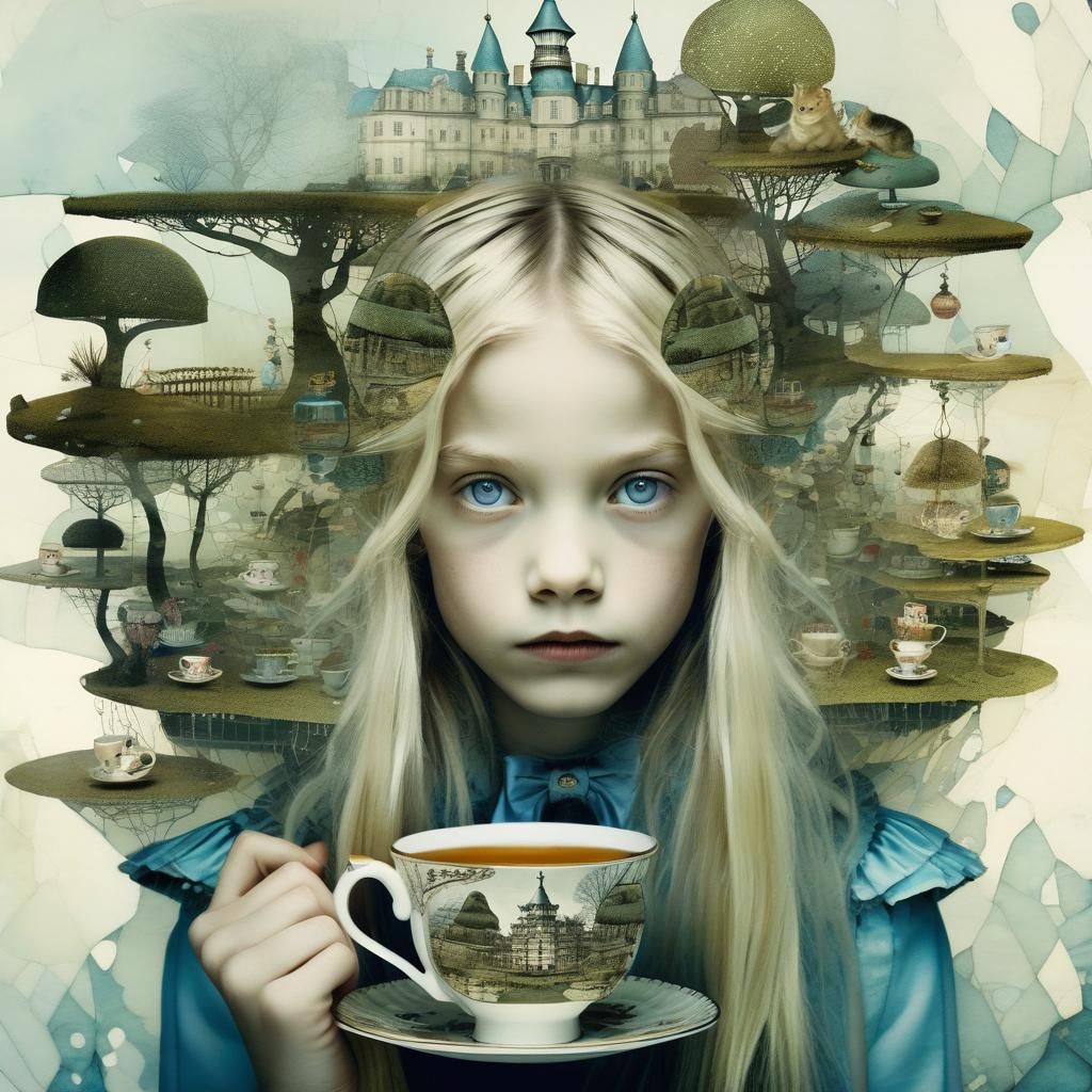 Surreal Alice in Wonderland Double Exposure Portrait