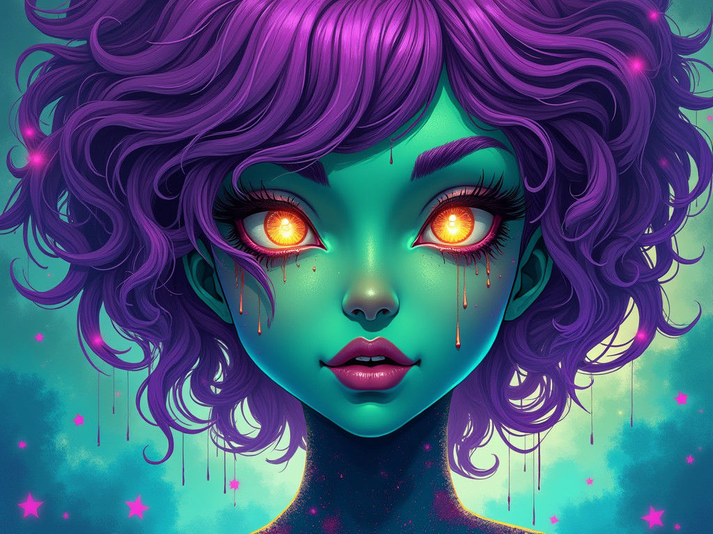 Colorful Alien Woman Portrait in Surreal Pop Art Style