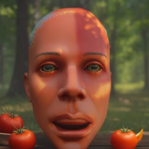 Tomato Face Surreal Hyperrealistic 3D Render