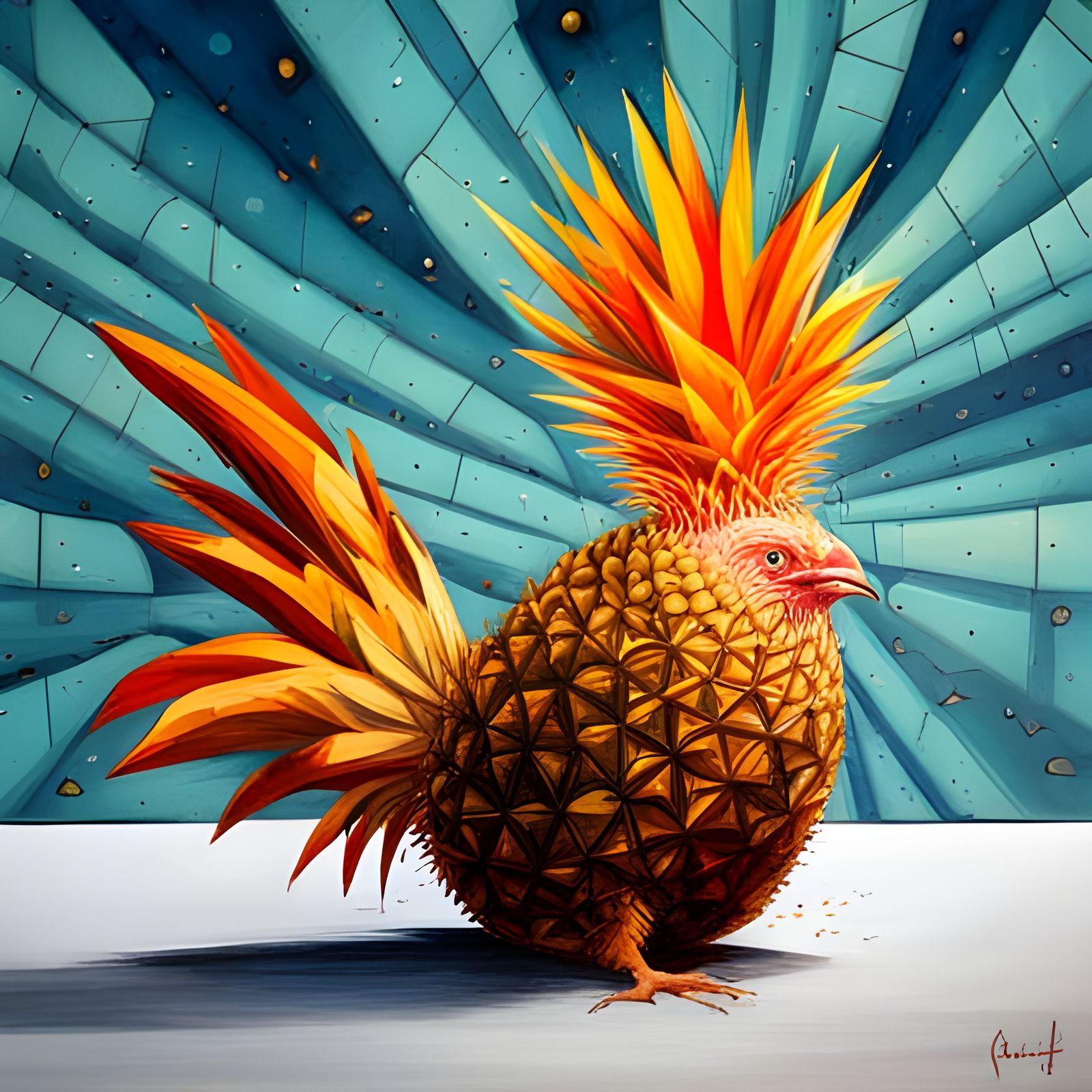Fractal Pineapple Chicken in Soviet Pop Art Style