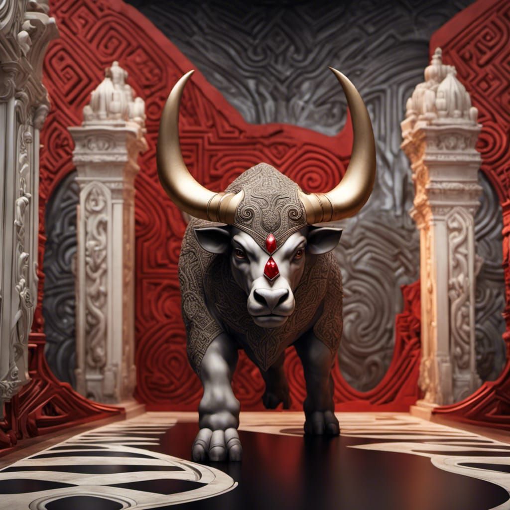 Hyperdetailed Minotaur in Ornate Maze, Digital Art