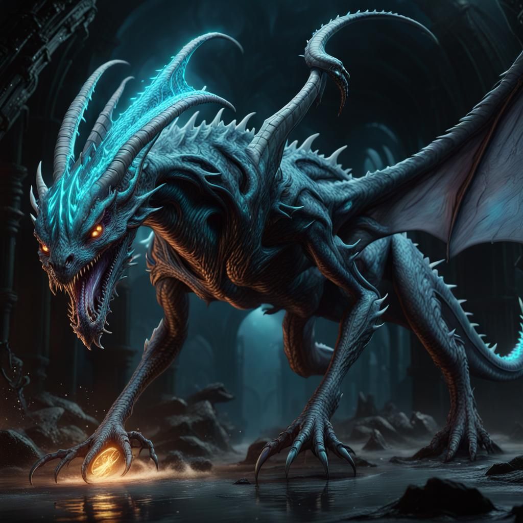 Bioluminescent Alien Wyvern in Detailed Digital Art