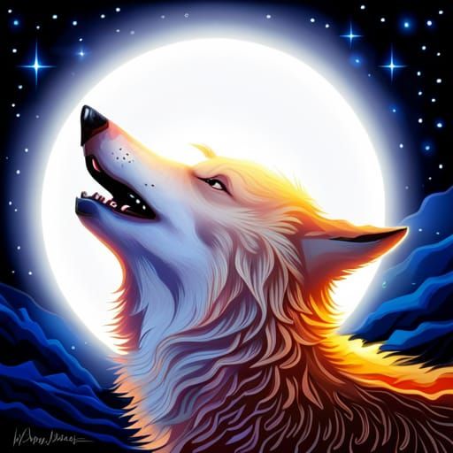 Wolf Howling in Starry Night