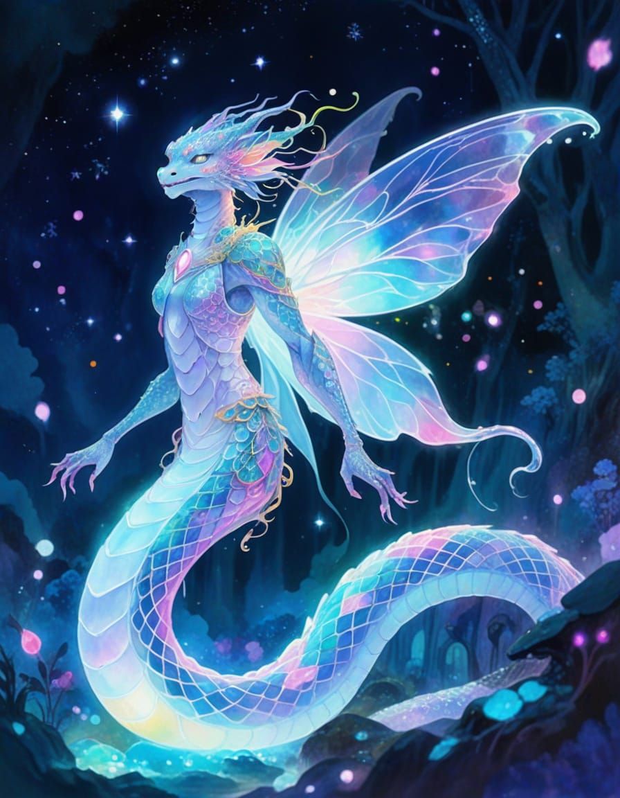 Whimsical Crystal Dragon in Ethereal Manga Style
