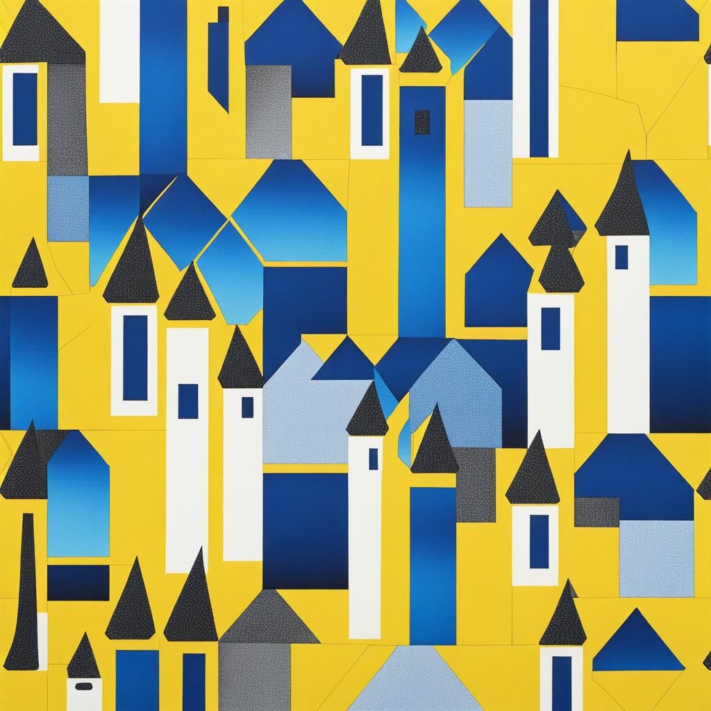 Yellow and Blue Solarpunk Lighthouse Geometric Abstract