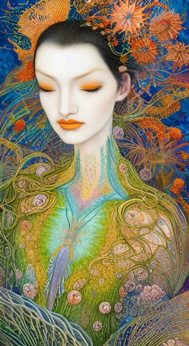 Woman Dancing in Surreal Sun and Moon Flower